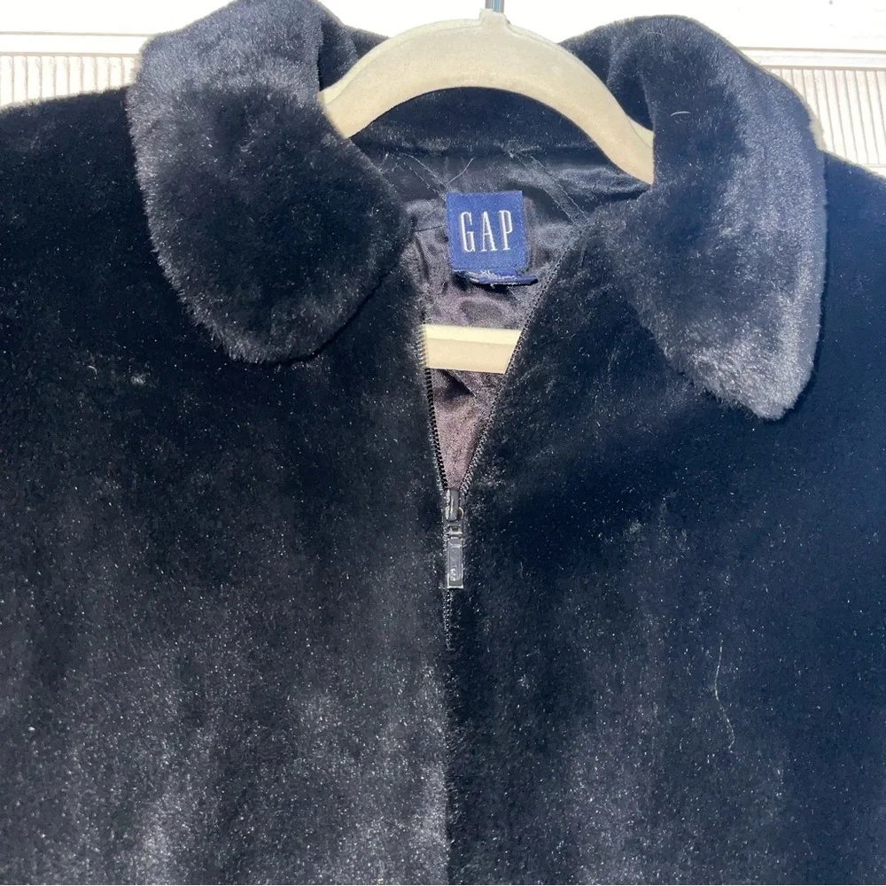 GAP Black Faux Fur Coat Girls XL Bomber Teddie Jacket Lined Winter Fall Warm